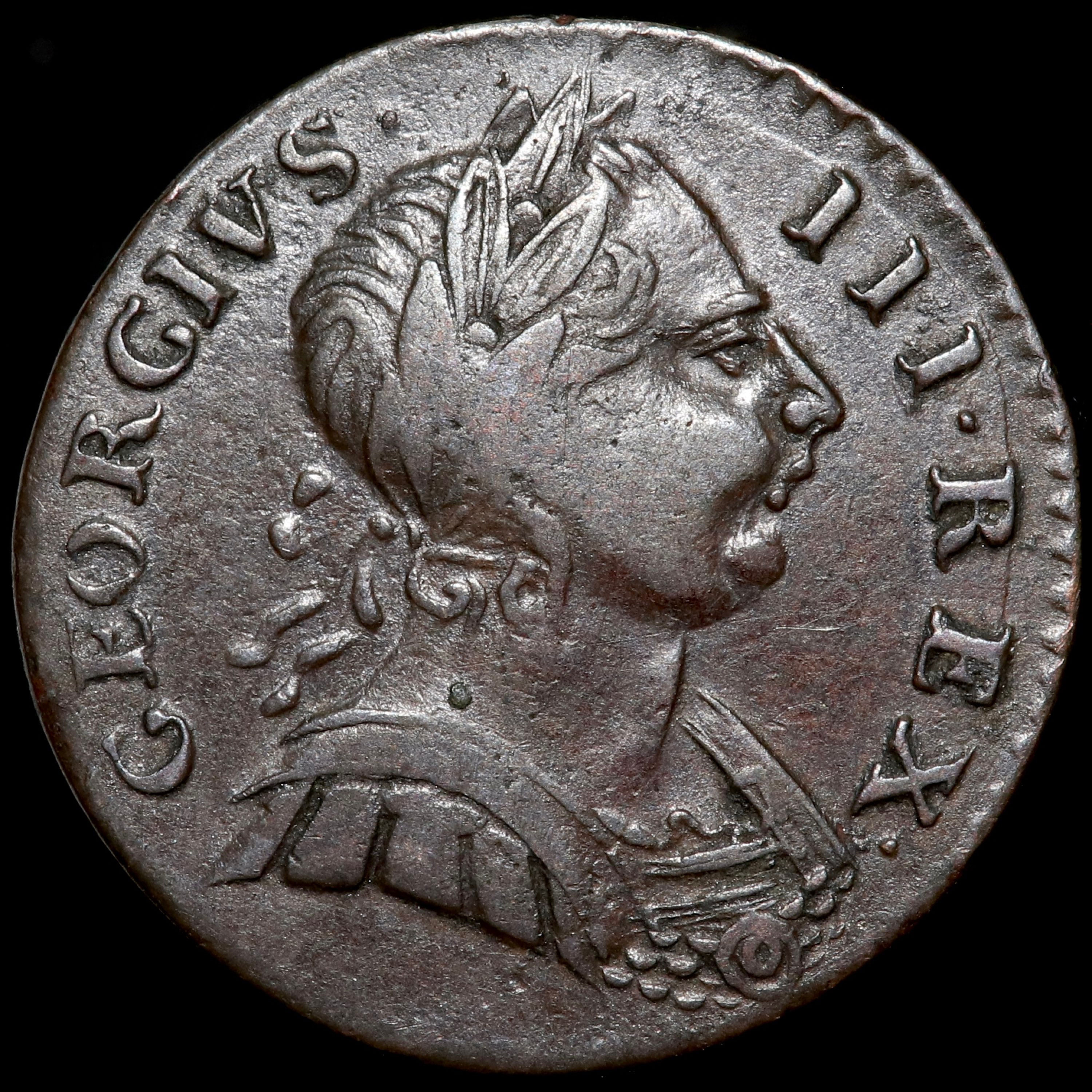 Georgian Contemporary Imitation / Evasion Farthing, 1774. Bust Of George III.