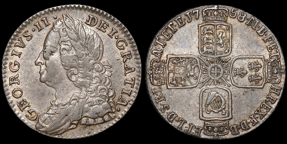 Thumbnail: George II, 1727-60. Sixpence, 1758.