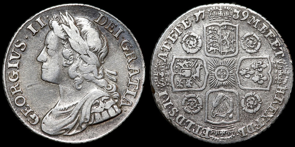 Thumbnail: George II, 1727-1760. Shilling, 1739/7. Roses In Angles. Very Rare.