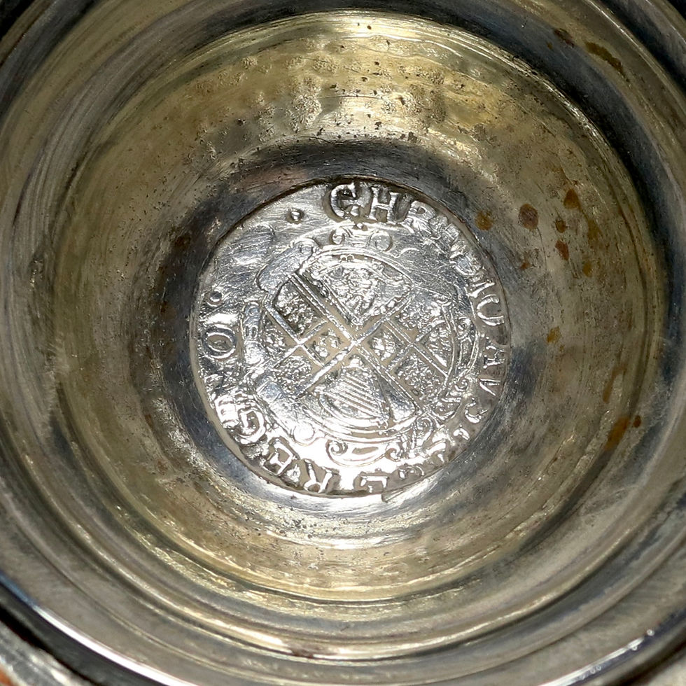 Thumbnail: George III, 1760-1820. Silver Plated Ale Jug, Inset Charles I Shilling.