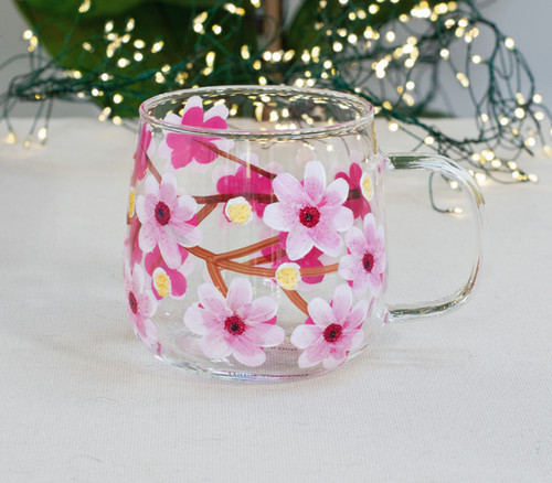 Cherry Blossom Flowers Hand Painted Glass Mug | Lynsey Johnstone