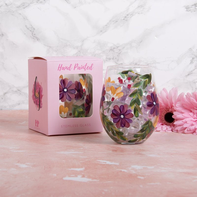 Thumbnail: Aster Flowers Stemless Glass - Hand Painted