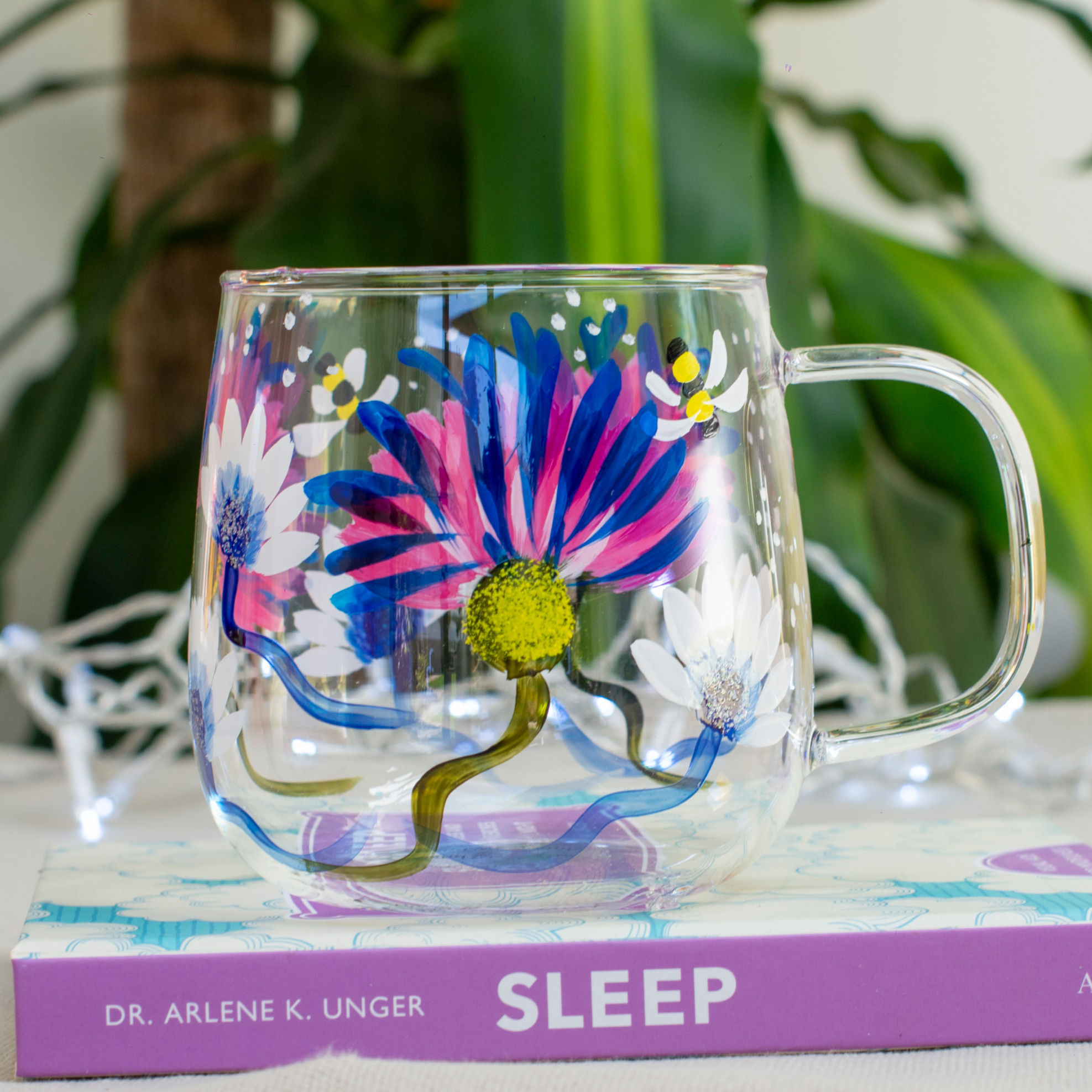 Scottish Thistle Flowers Hand Painted Glass Mug | Cup