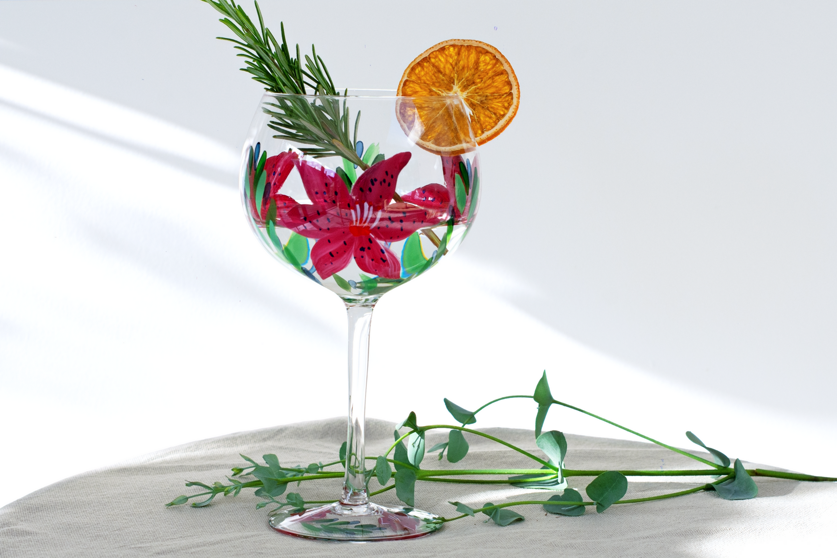 Lilly Gin Glass Hand Painted