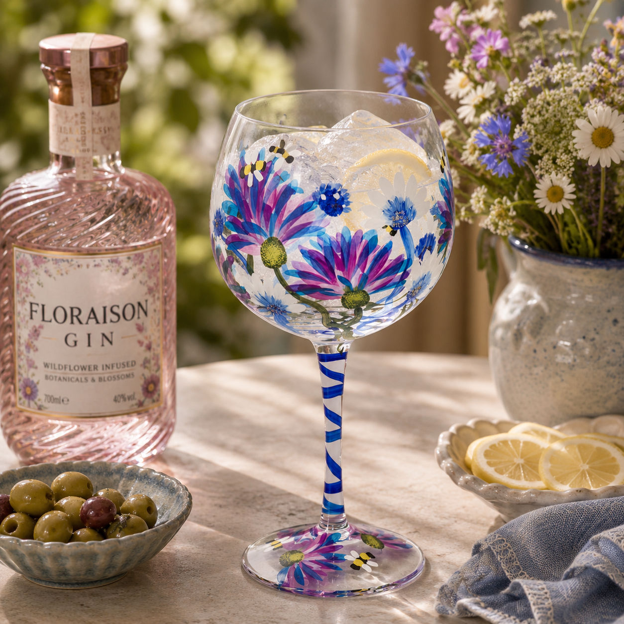 Scottish Thistle & Bees Gin Glass - Hand Painted
