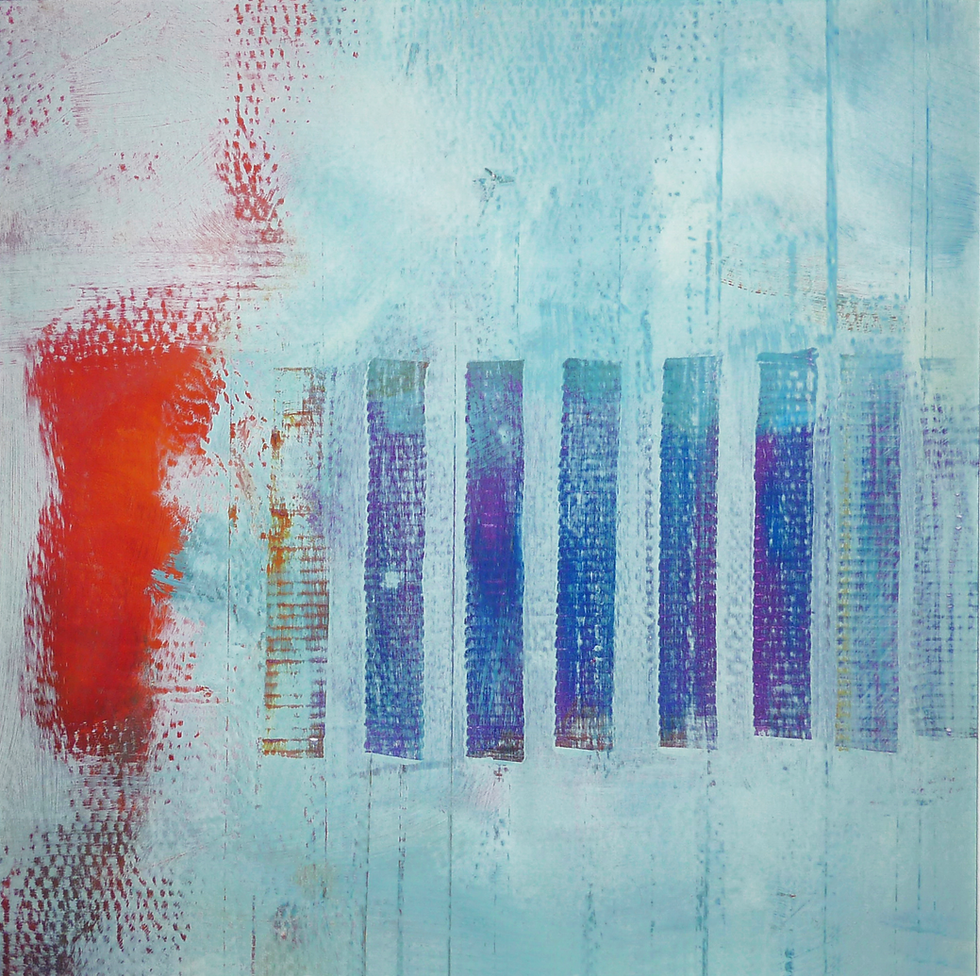 Eye-level view of Ian Dawber painting an abstract piece