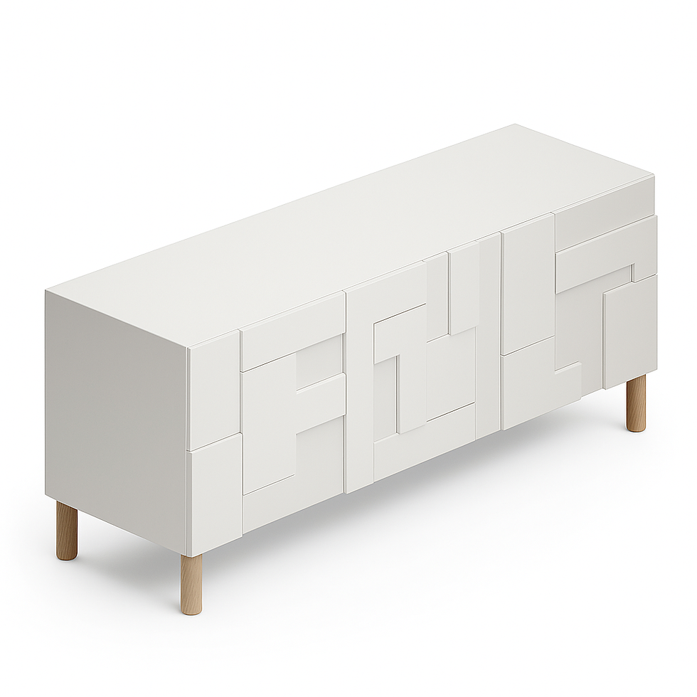 Aparador geométrico em madeira para apoio decorativo