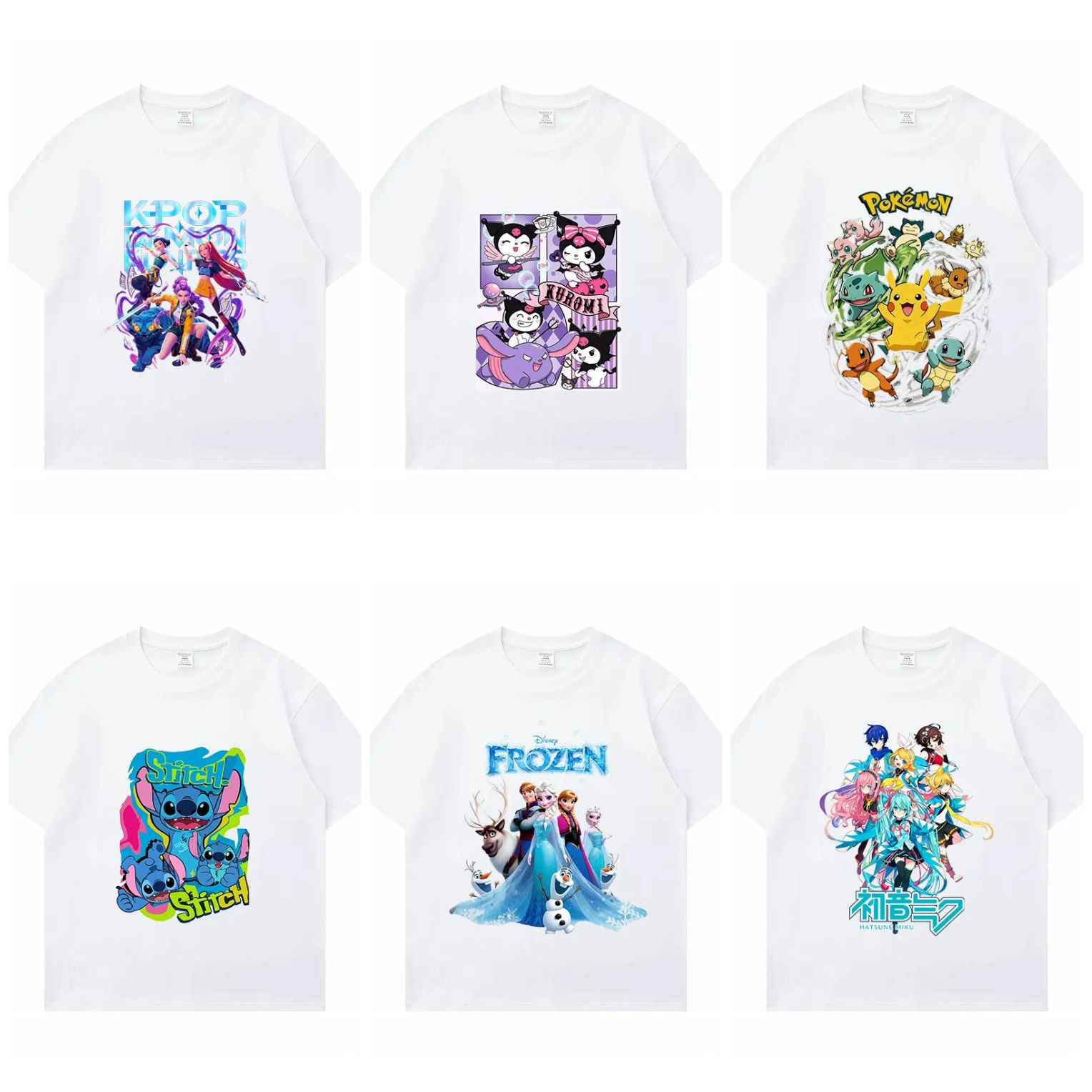 KPop Demon Hunters,  Pokémon, Stitch, Frozen Cartoon T-Shirts