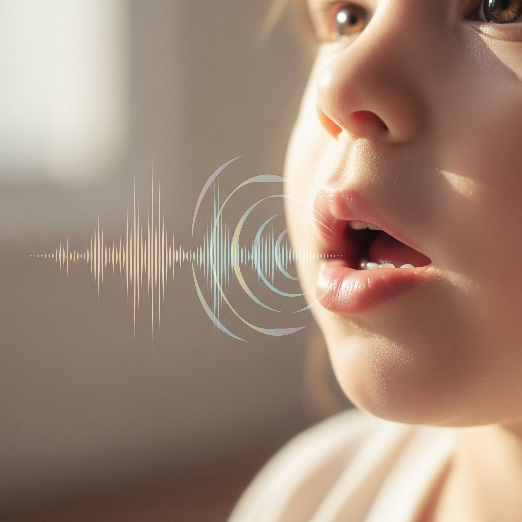 Child speaking, sound waves, speech therapy