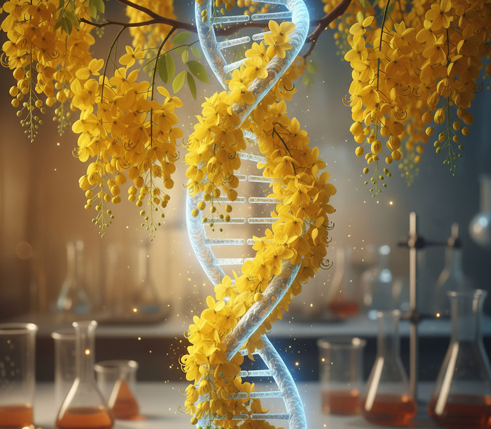 A dna structure around amaltas flowers.