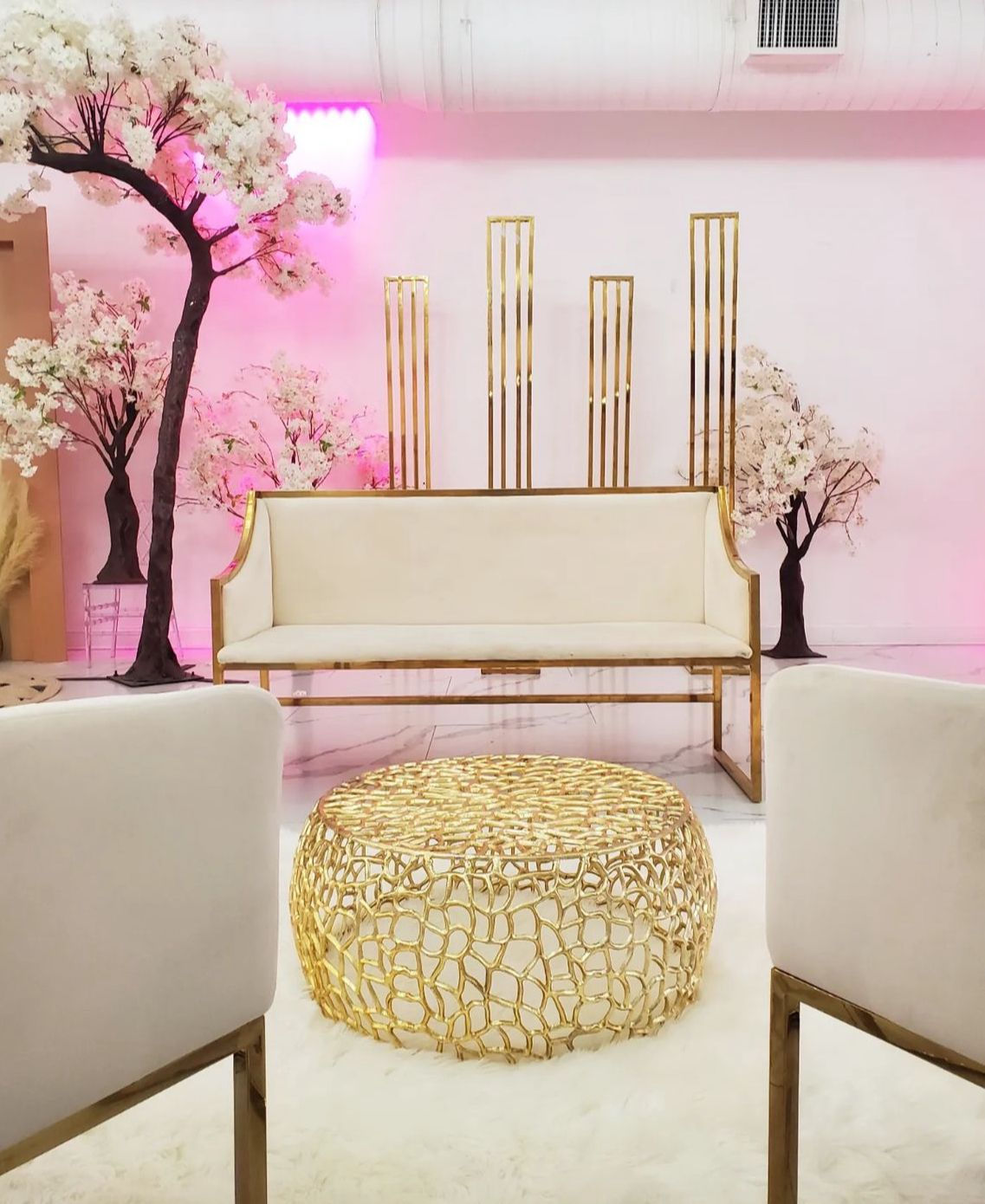 Classic Velvet Ivory Sofa with Gold Frame