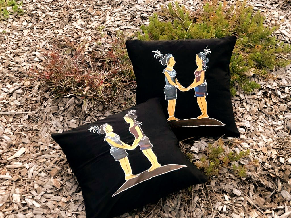 Hand-painted Cushion Cover with Two Garo Women
