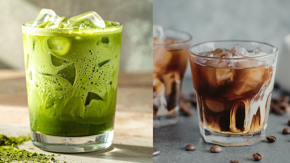 iced matcha and iced coffee