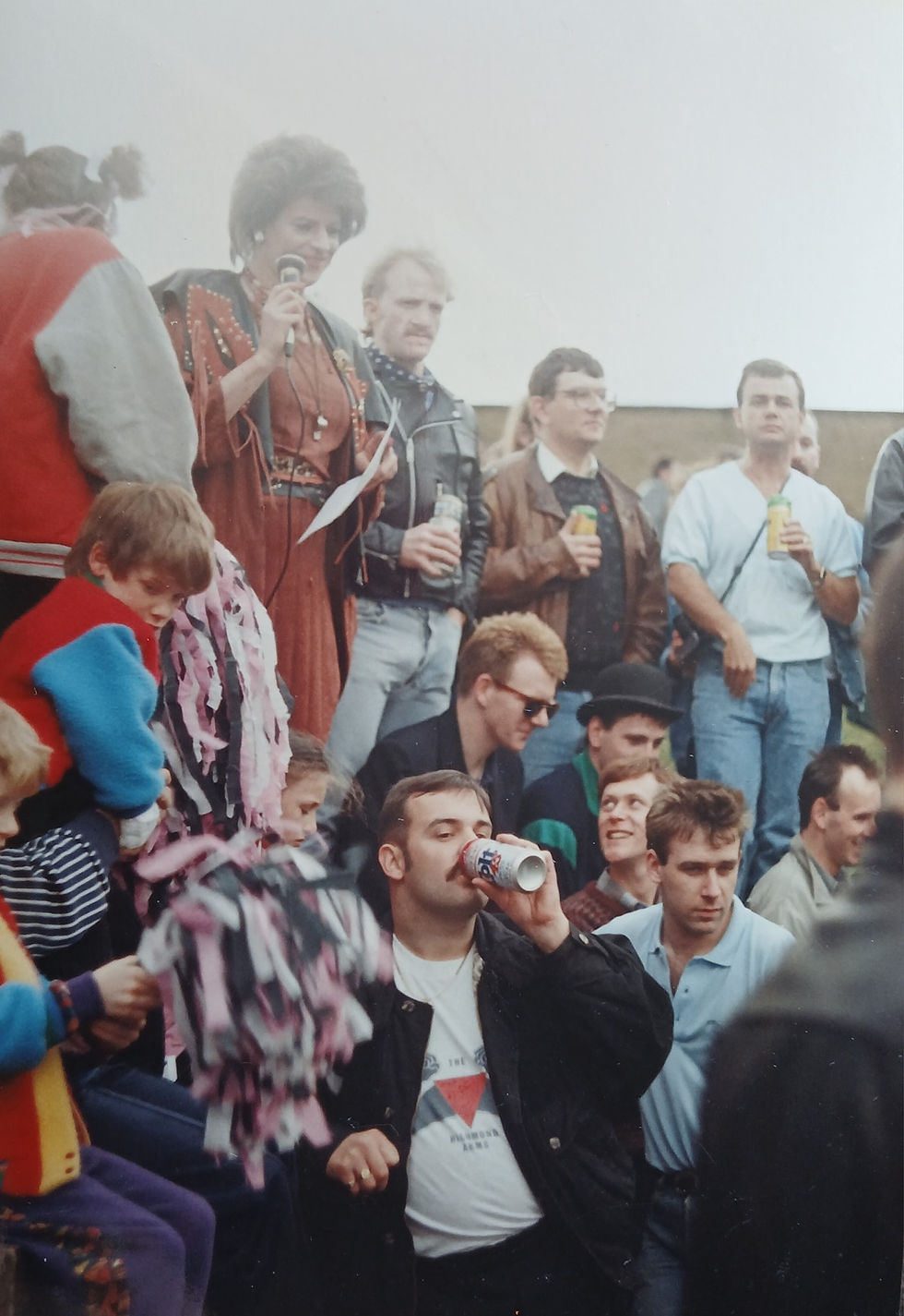 Adrella compering The Sports Day at The Vauxhall Tavern in the 1980s