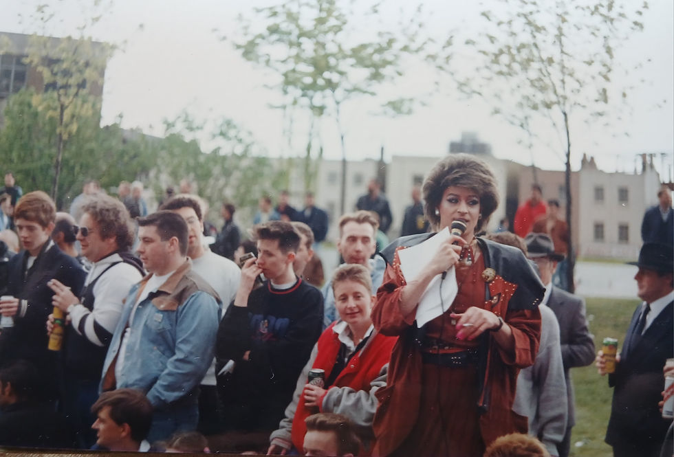 Adrella compering The Sports Day at The Vauxhall Tavern in the 1980s