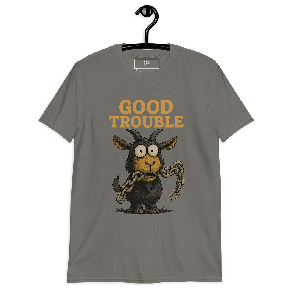 Thumbnail: Good Trouble Goat Graphic T-Shirt | Funny Rebellious Animal Tee-L