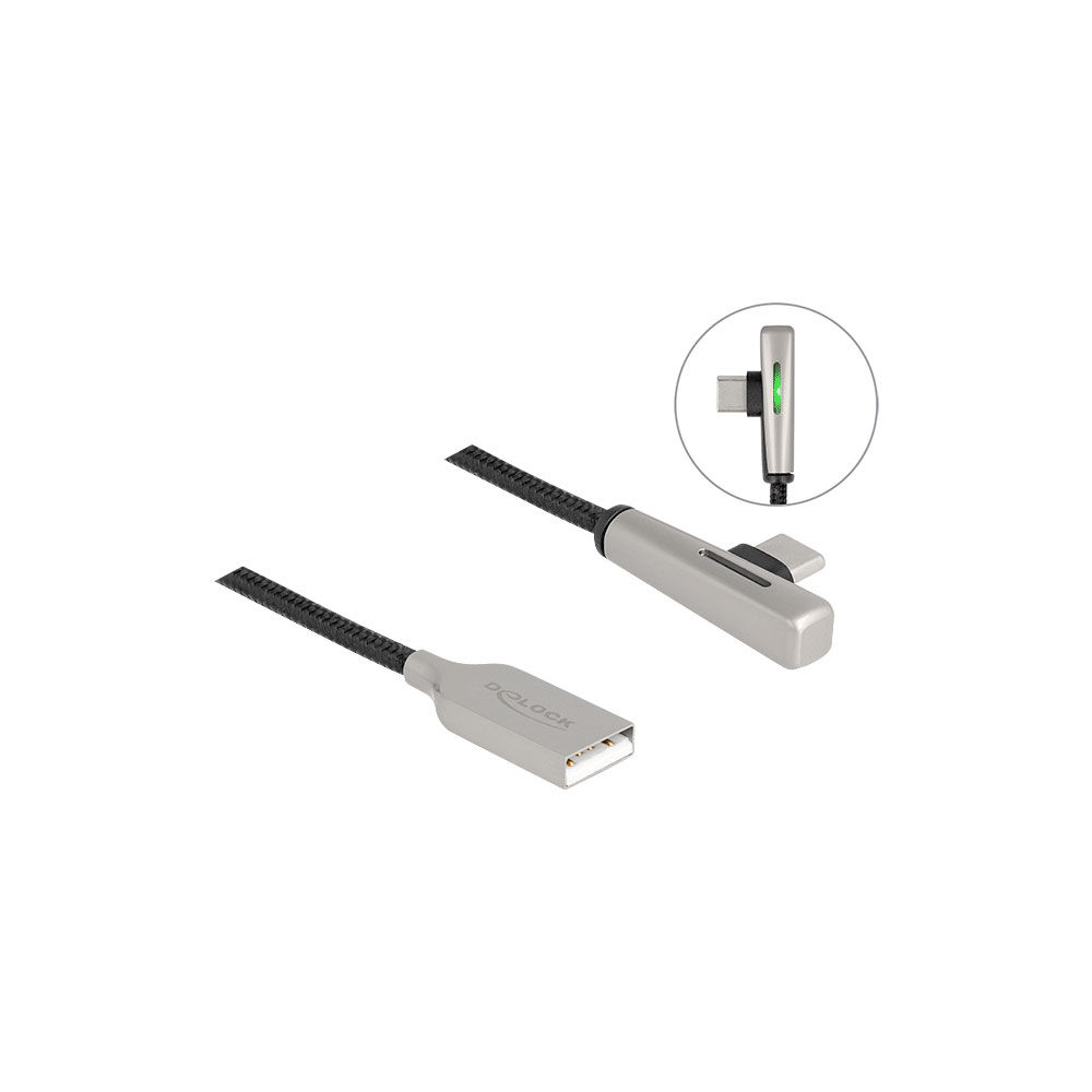 DELOCK 80767 2M USB2.0 TYPE-C MALE ANGLED EXTENSION CABLE WITH LED AND 60W FAST