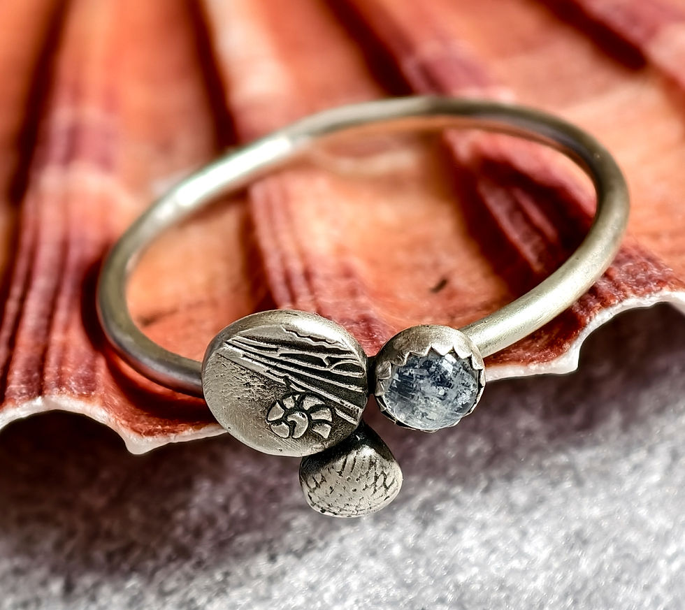 Thumbnail: Silver Seashell & Moonstone cluster ring. Handmade silver jewellery. OOAK