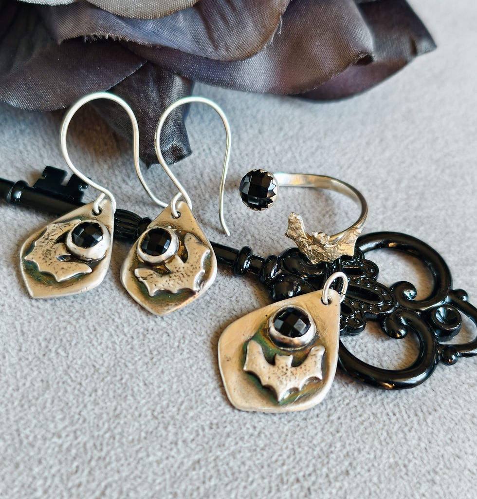 Thumbnail: Bat & Black Onyx Silver Pendant - Gothic Handmade Necklace