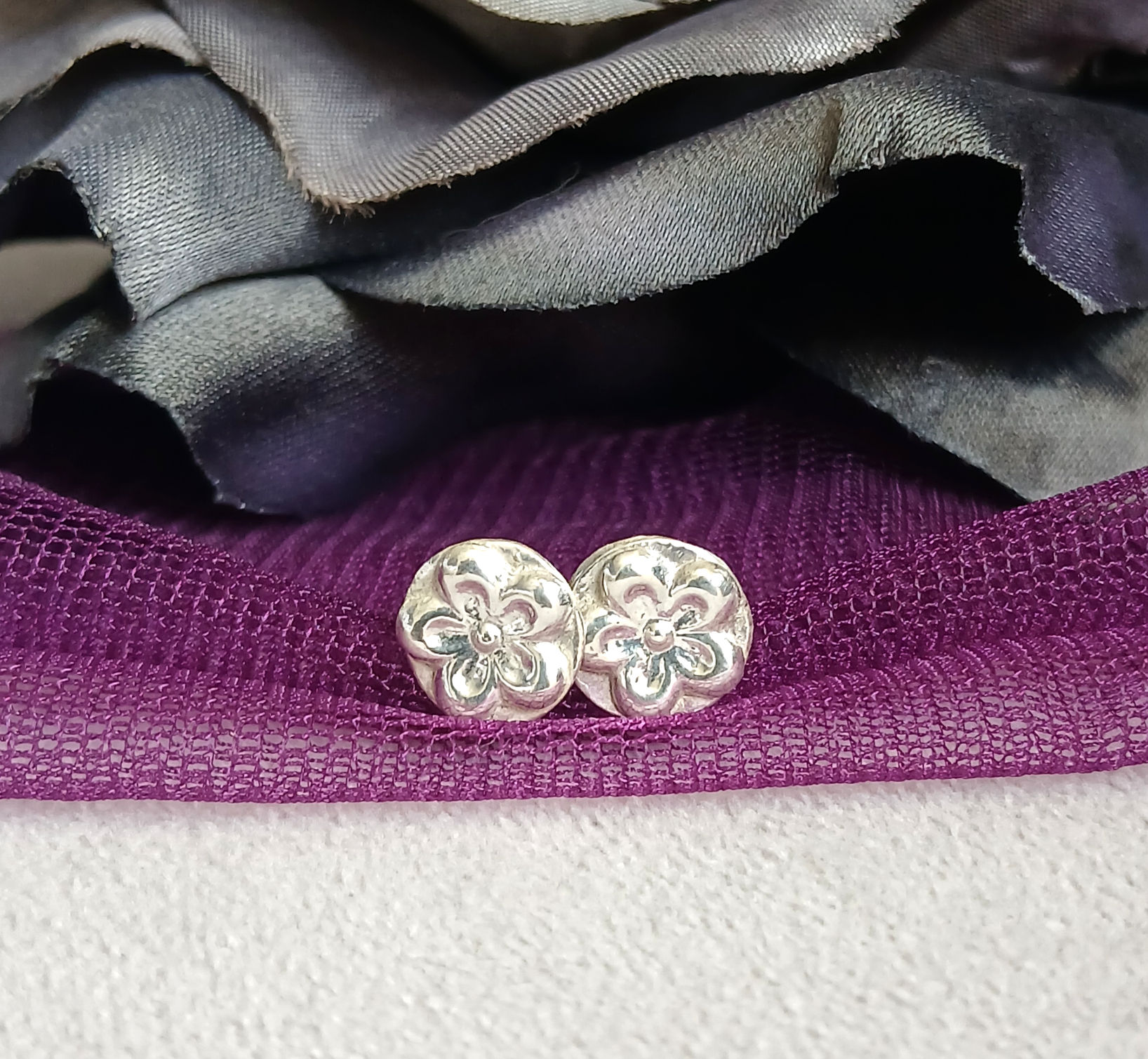 Silver Blossom Flower Stud Earrings - Handmade Sustainable Floral Jewellery