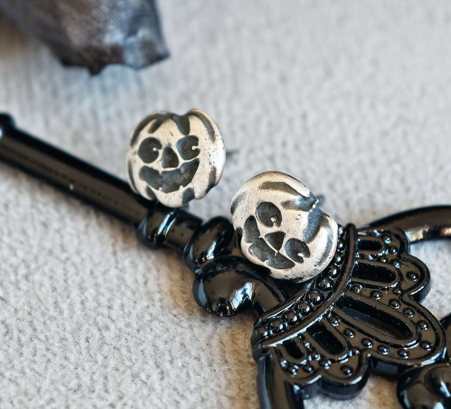 Jack-o'-Lantern Silver Stud Earrings - Handmade Halloween Jewellery