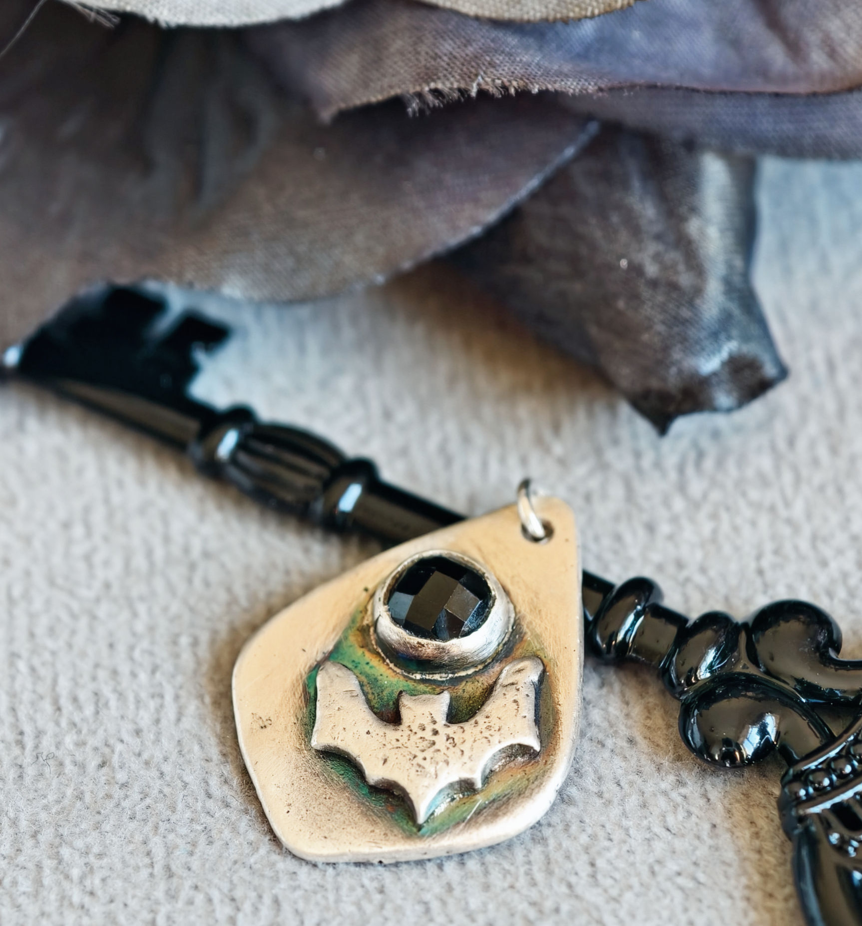 Bat & Black Onyx Silver Pendant - Gothic Handmade Necklace
