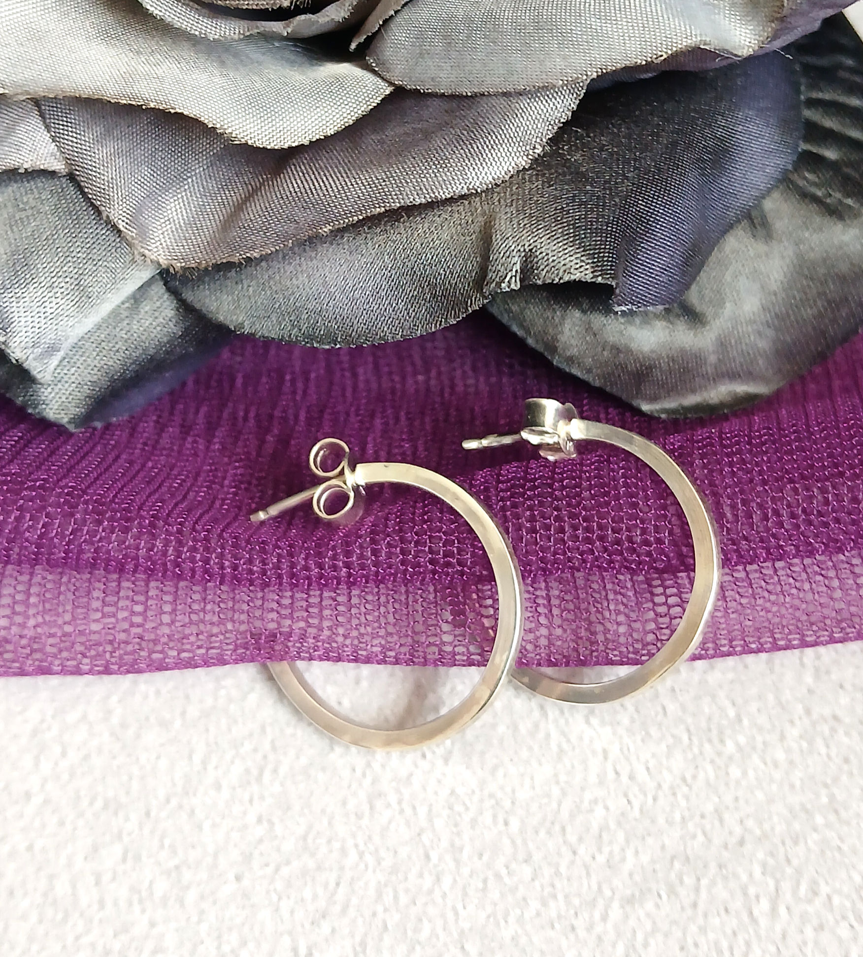 Sterling Silver Large Half Hoop Stud Earrings - Handmade Sustainable Statement