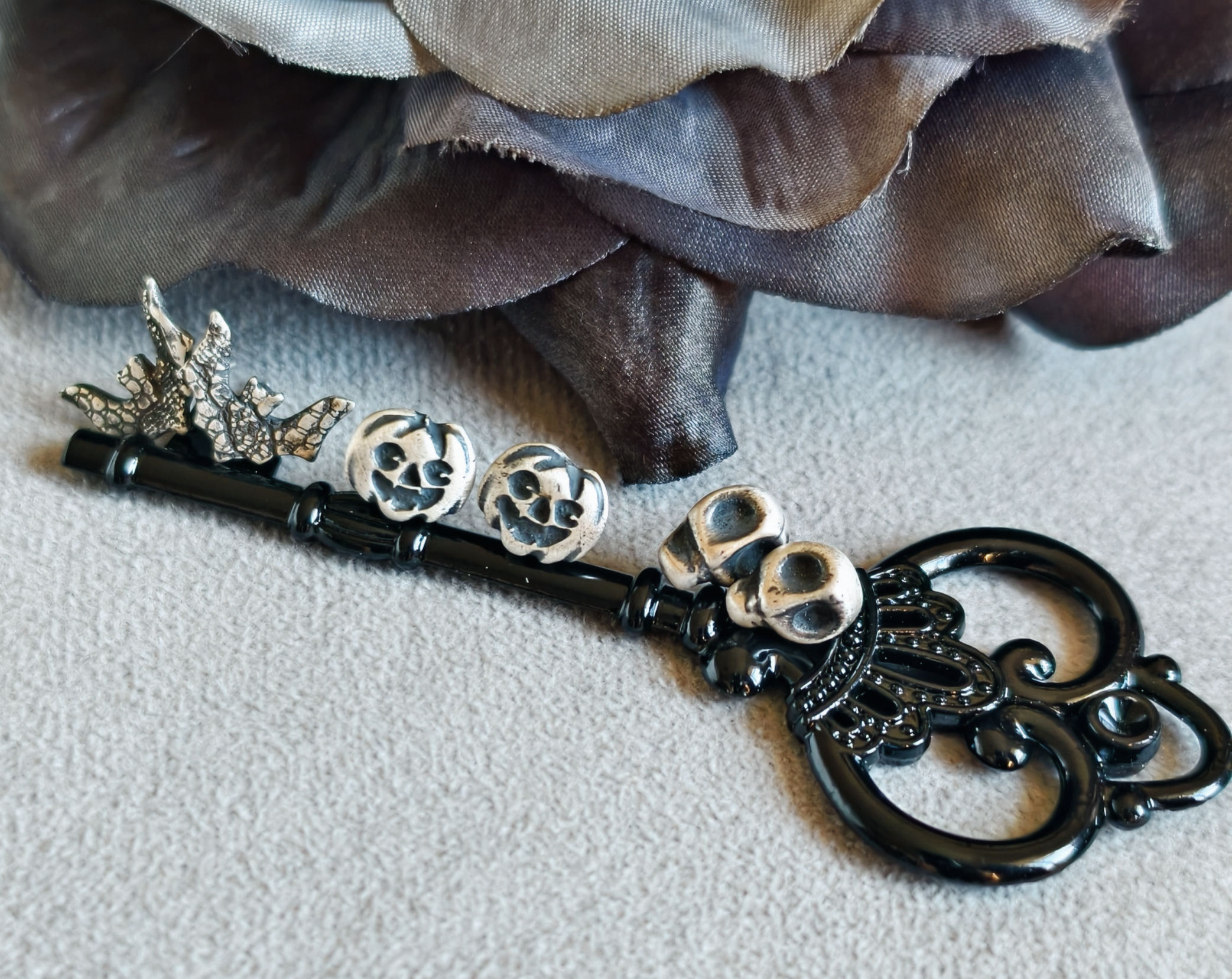 Halloween Silver Stud Earring Set - Bat, Pumpkin & Skull Earrings