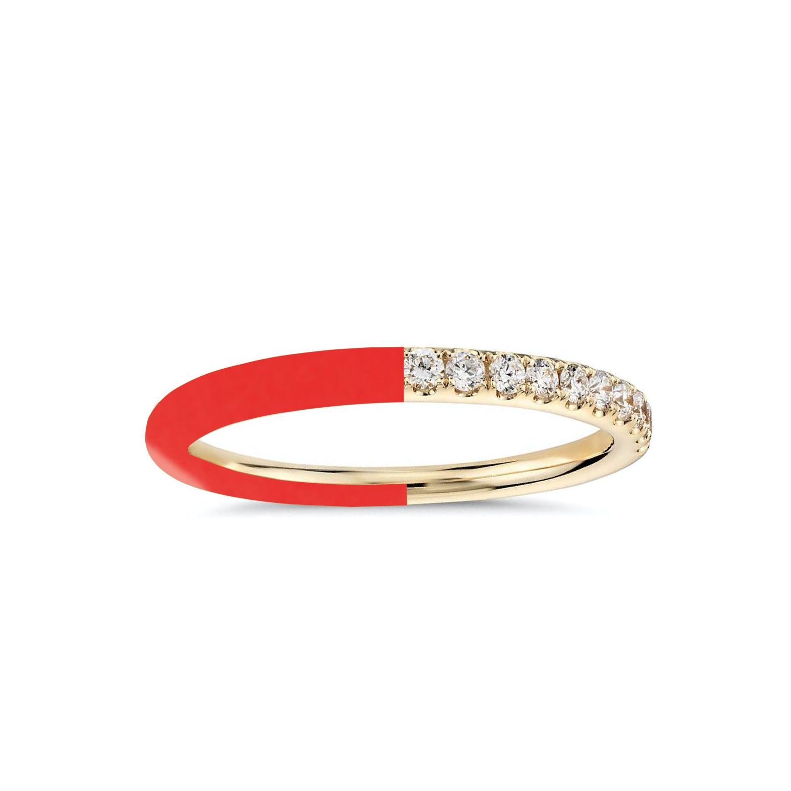 Half Diamond Half Enamel Stack Rings