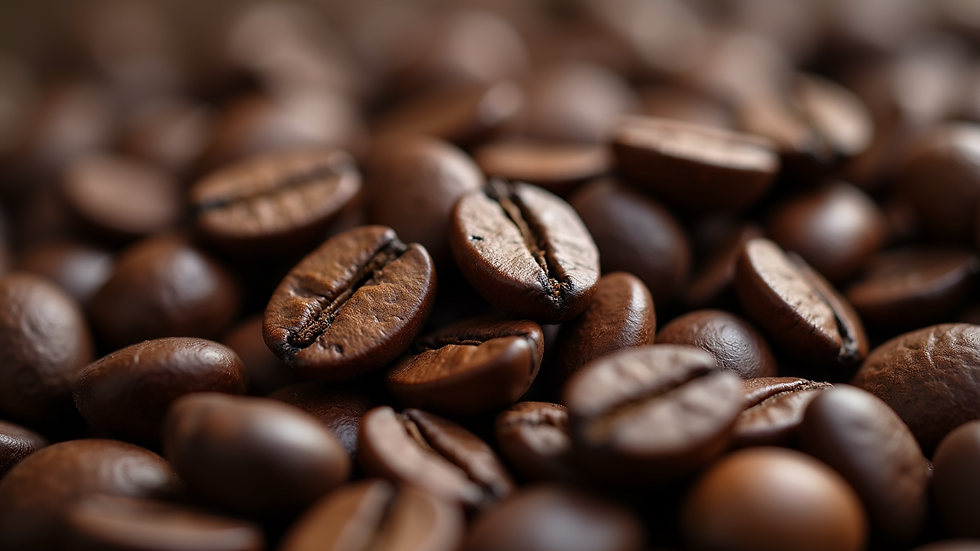 Close-up view of freshly roasted coffee beans