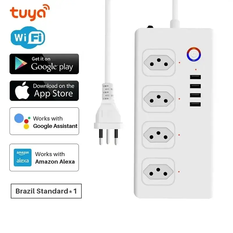 Thumbnail: Smart Socket WiFi Power Strip Multi Plug With 4 Plug 4 USB Port