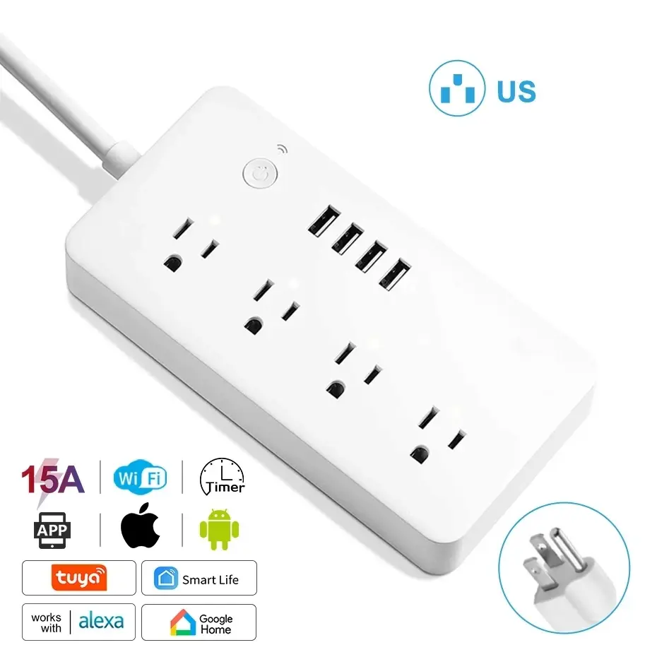 Thumbnail: Smart Socket WiFi Power Strip Multi Plug With 4 Plug 4 USB Port