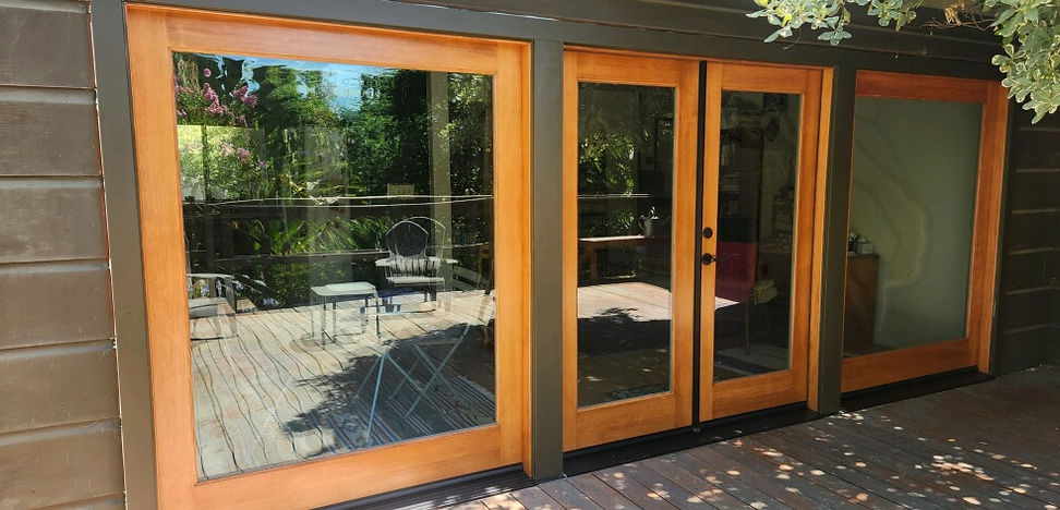 Pair of Douglas Fir French Doors w Oversized Side Lites Exterior.JPEG
