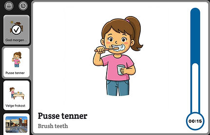 Jente som pusser tenner med visuell timer