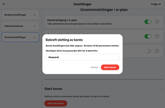 Slett konto
