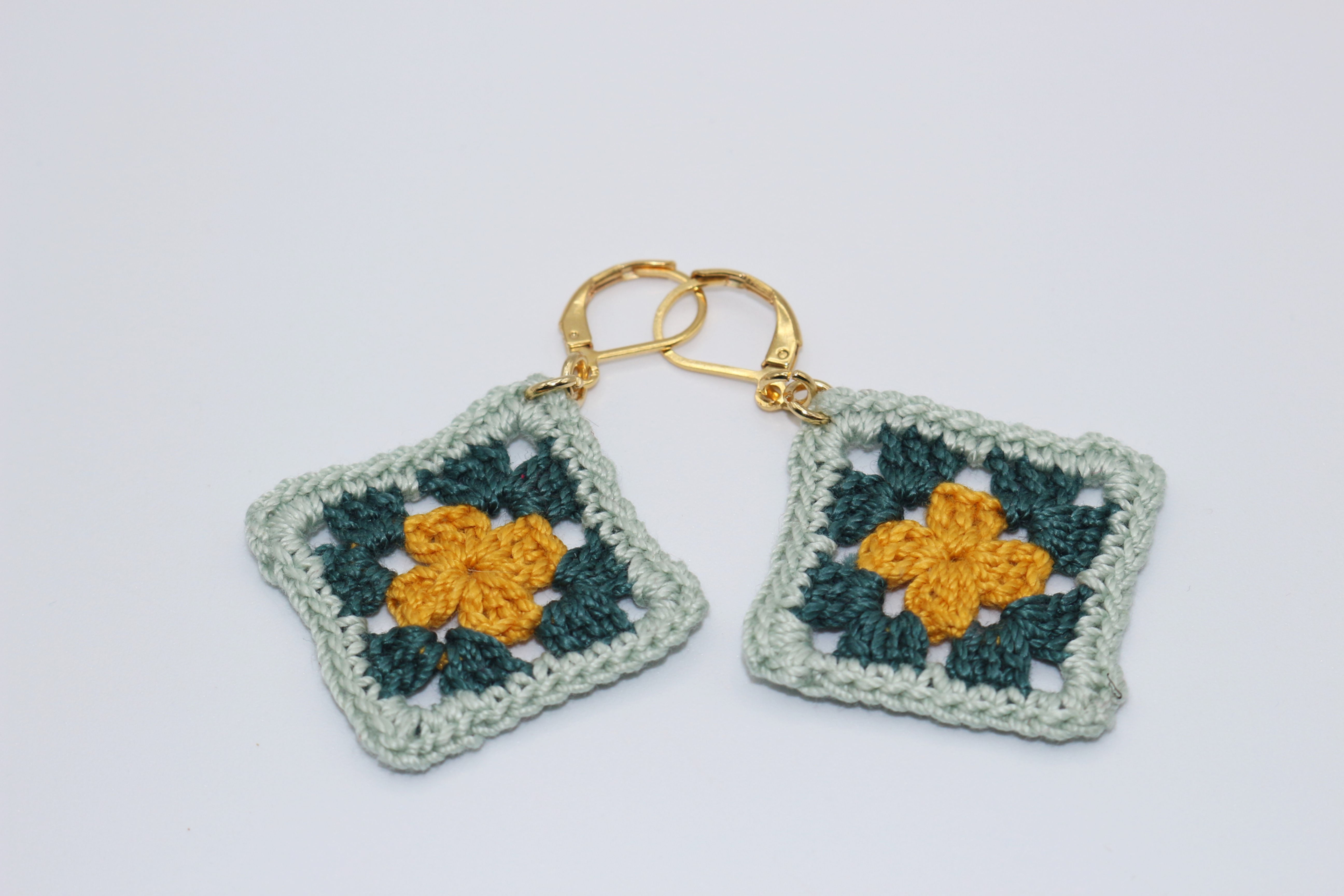 Boucles d'oreilles GRANNY au crochet, jaune, Rouminette à bicyclette