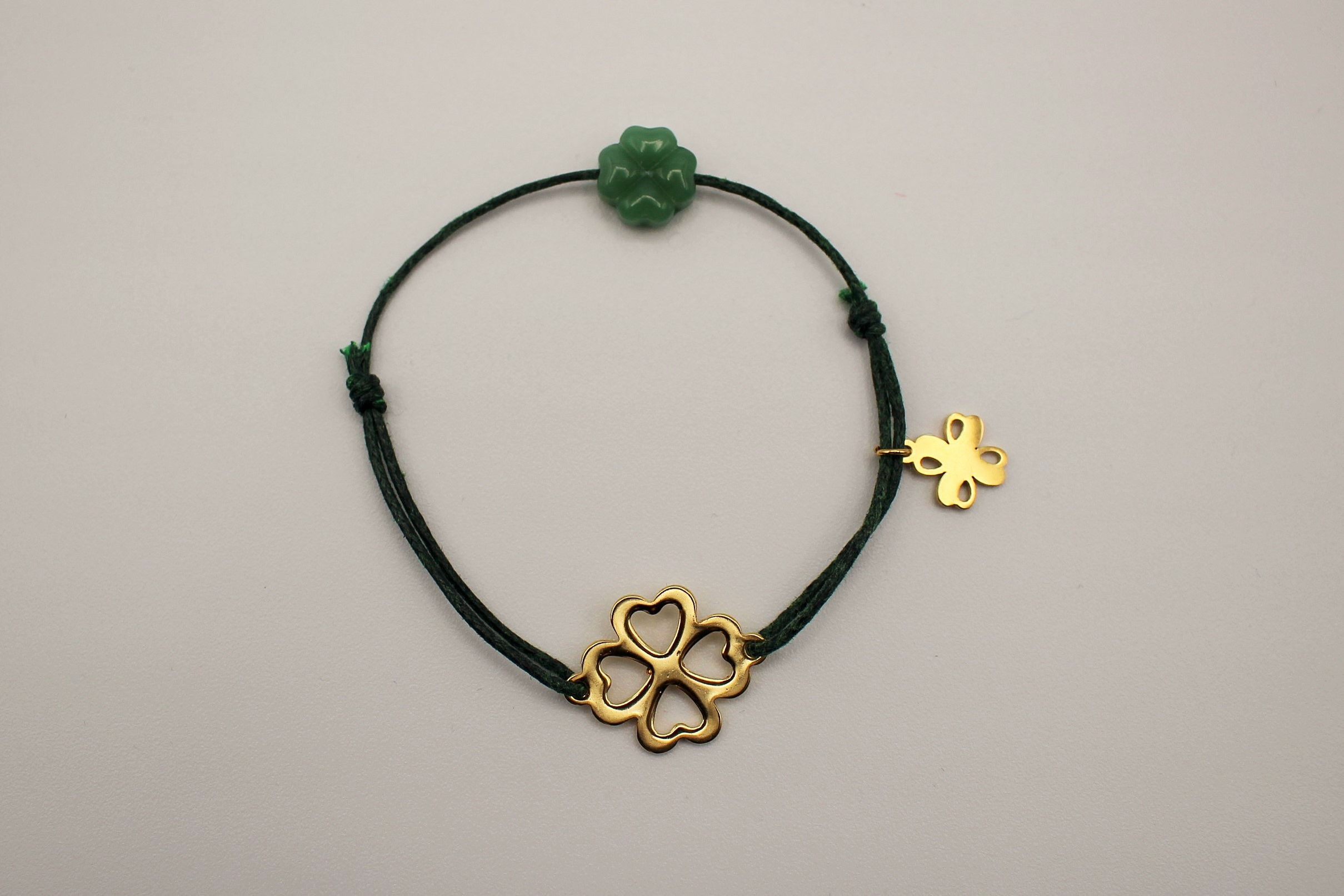 Bracelet réglable "4 feuilles de bonheur", vert foncé, Rouminette à bicyclette