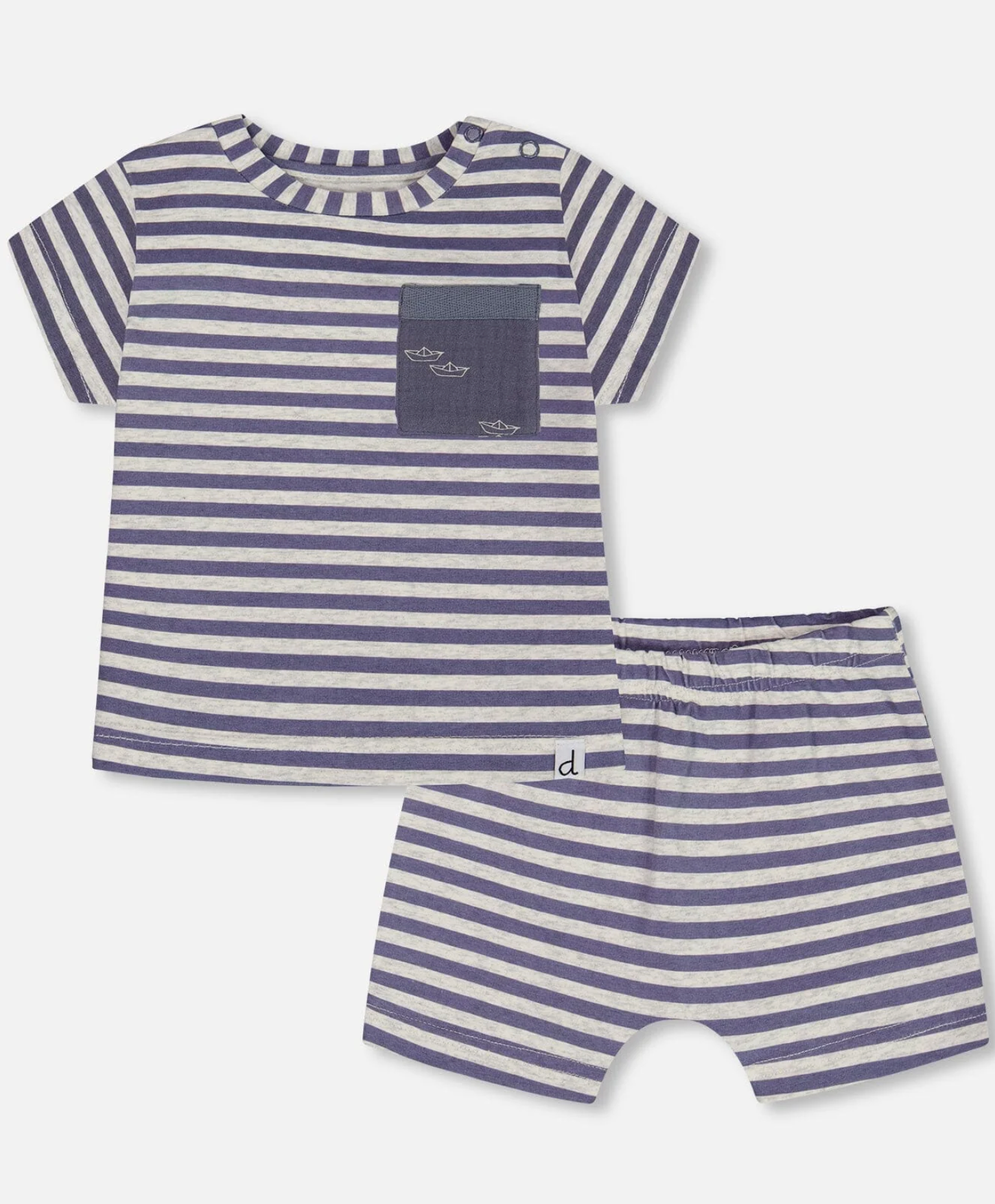 Organic Cotton Short Sleeve Top And Short Set Striped Navy