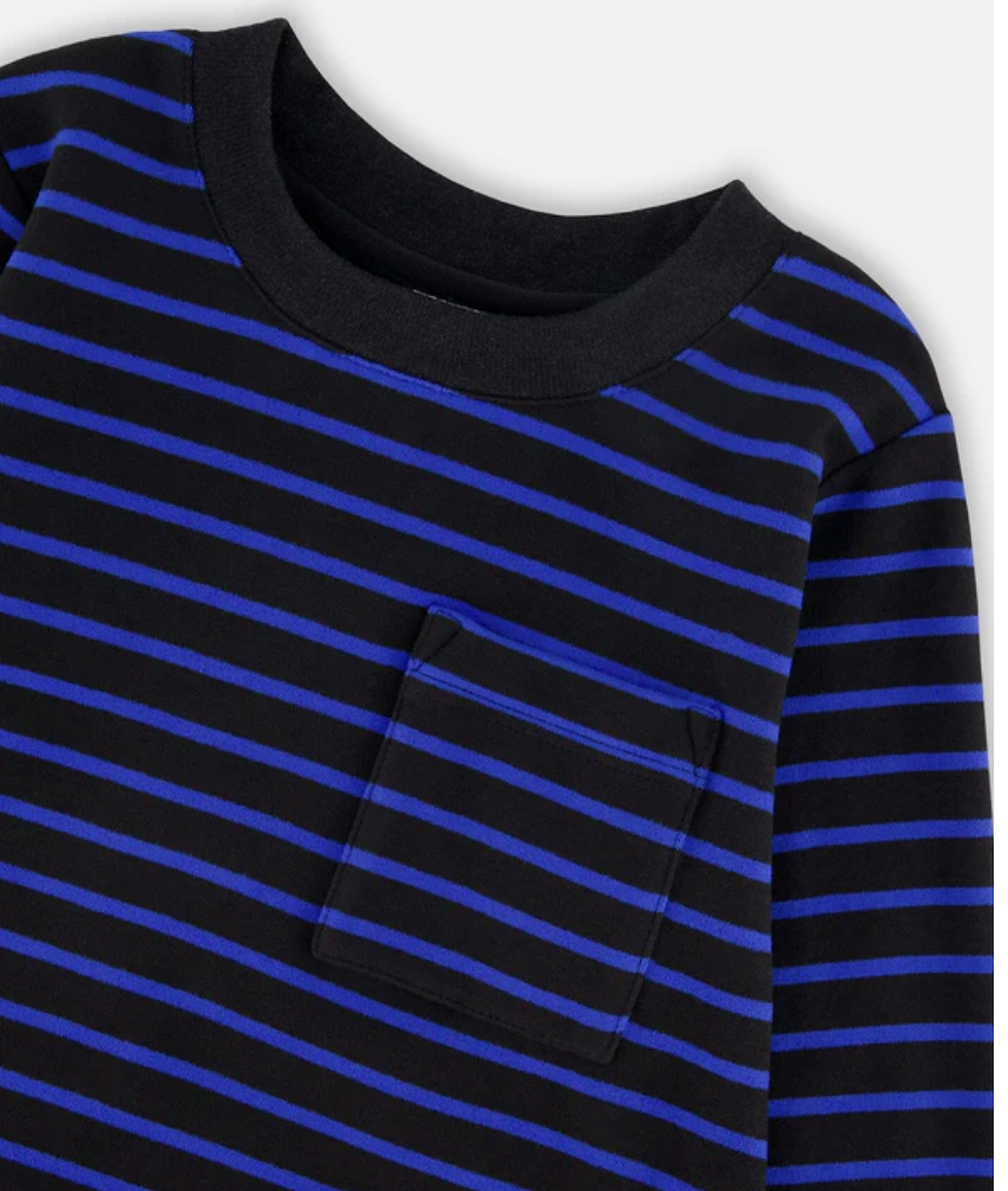 Thumbnail: Long Sleeve Brushed Jersey Striped Tee Black