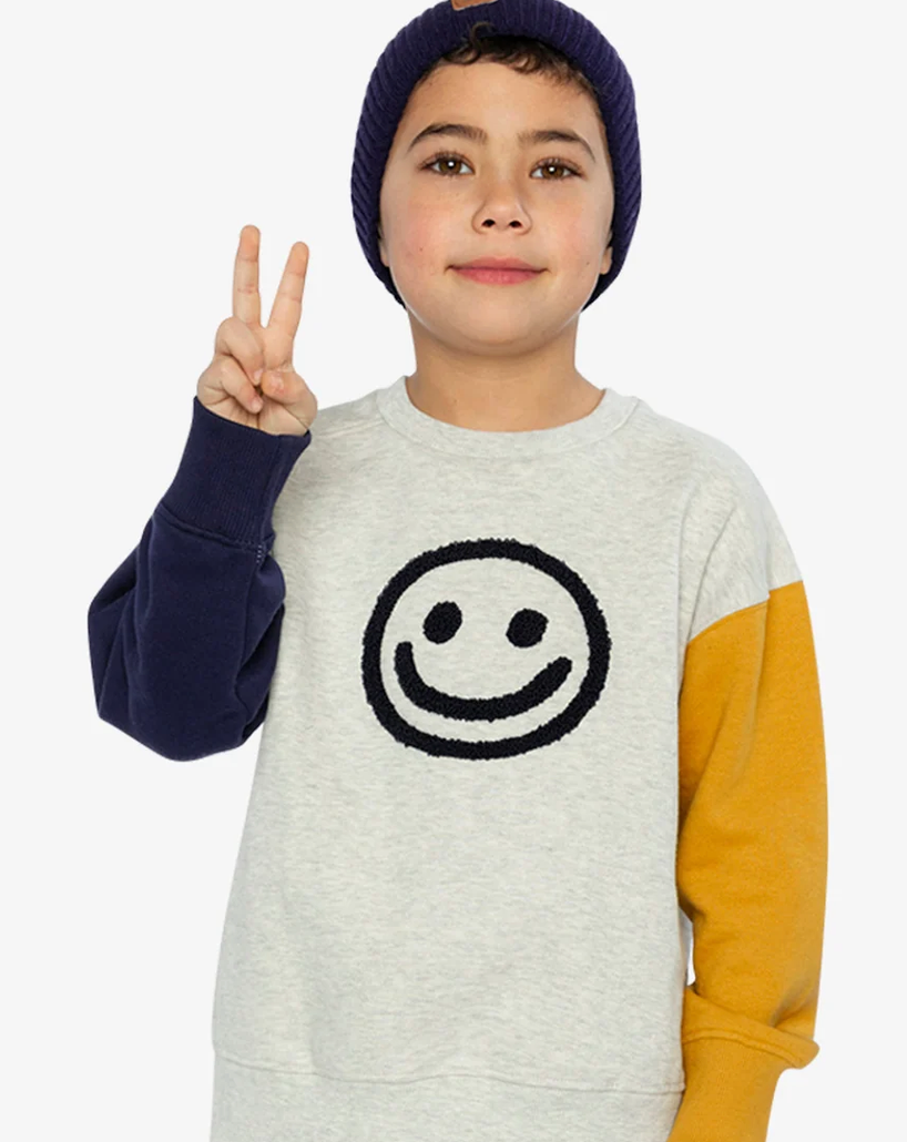 Fleece Sweatshirt Heather Grey, Yellow And Blue -