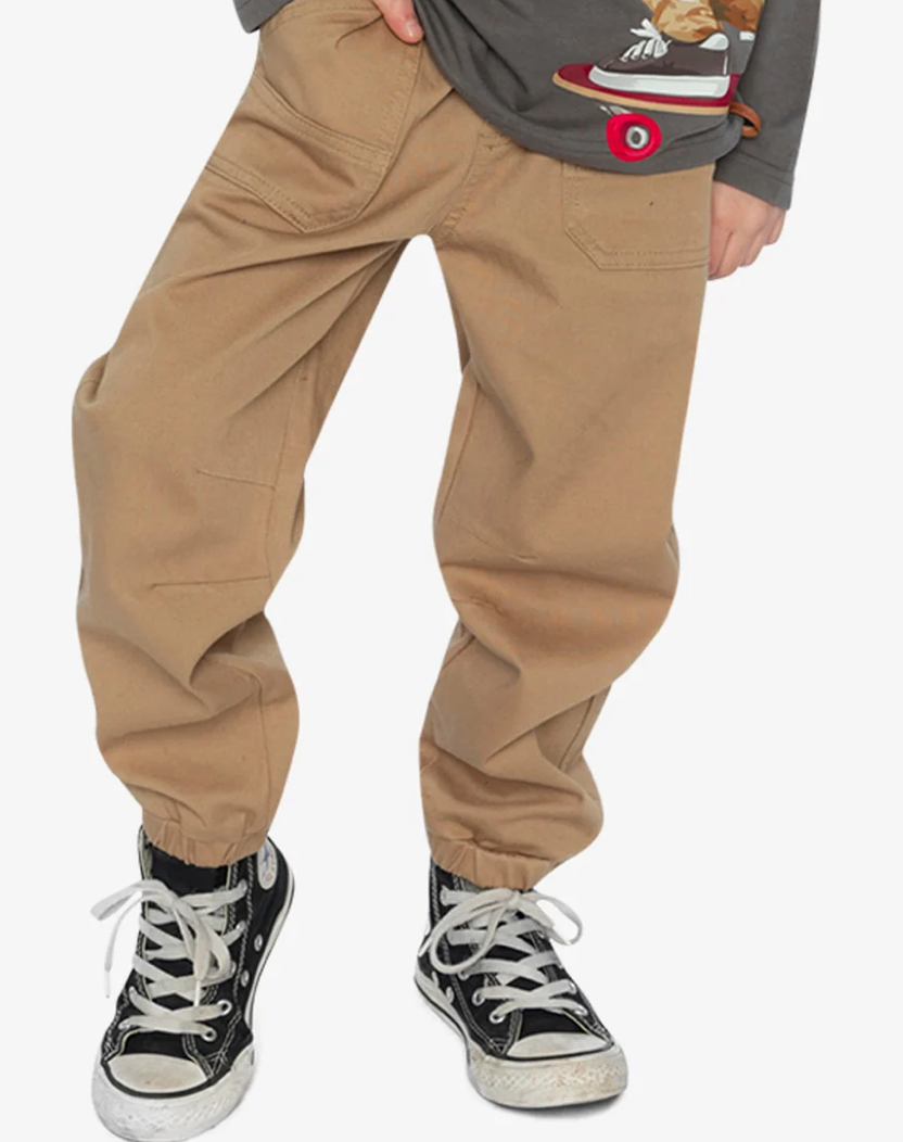 Stretch Canvas Jogger Pants Beige -
