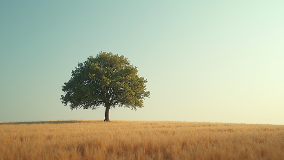 Close-up view of a solitary tree in a vast field