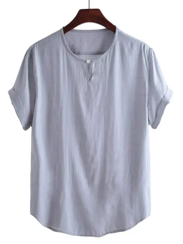 Men Keyhole Front Solid Shirt