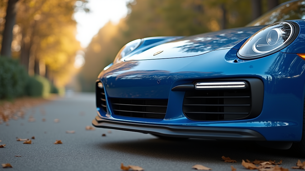 Eye-level view of Porsche 992 front bumper upgrade kit installed on vehicle