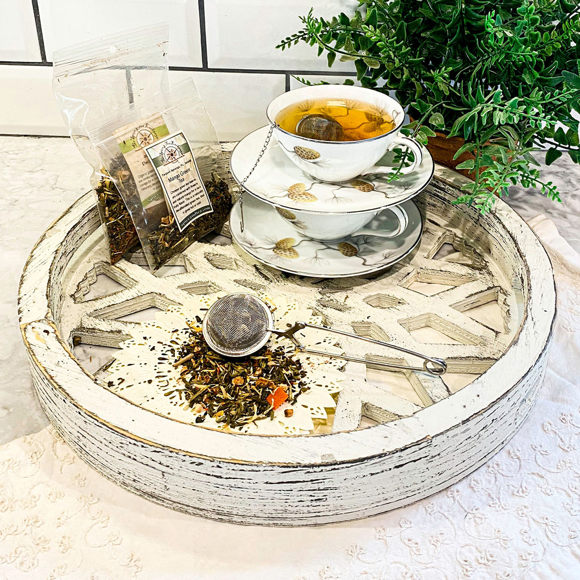 Plateau en bois Rustic White