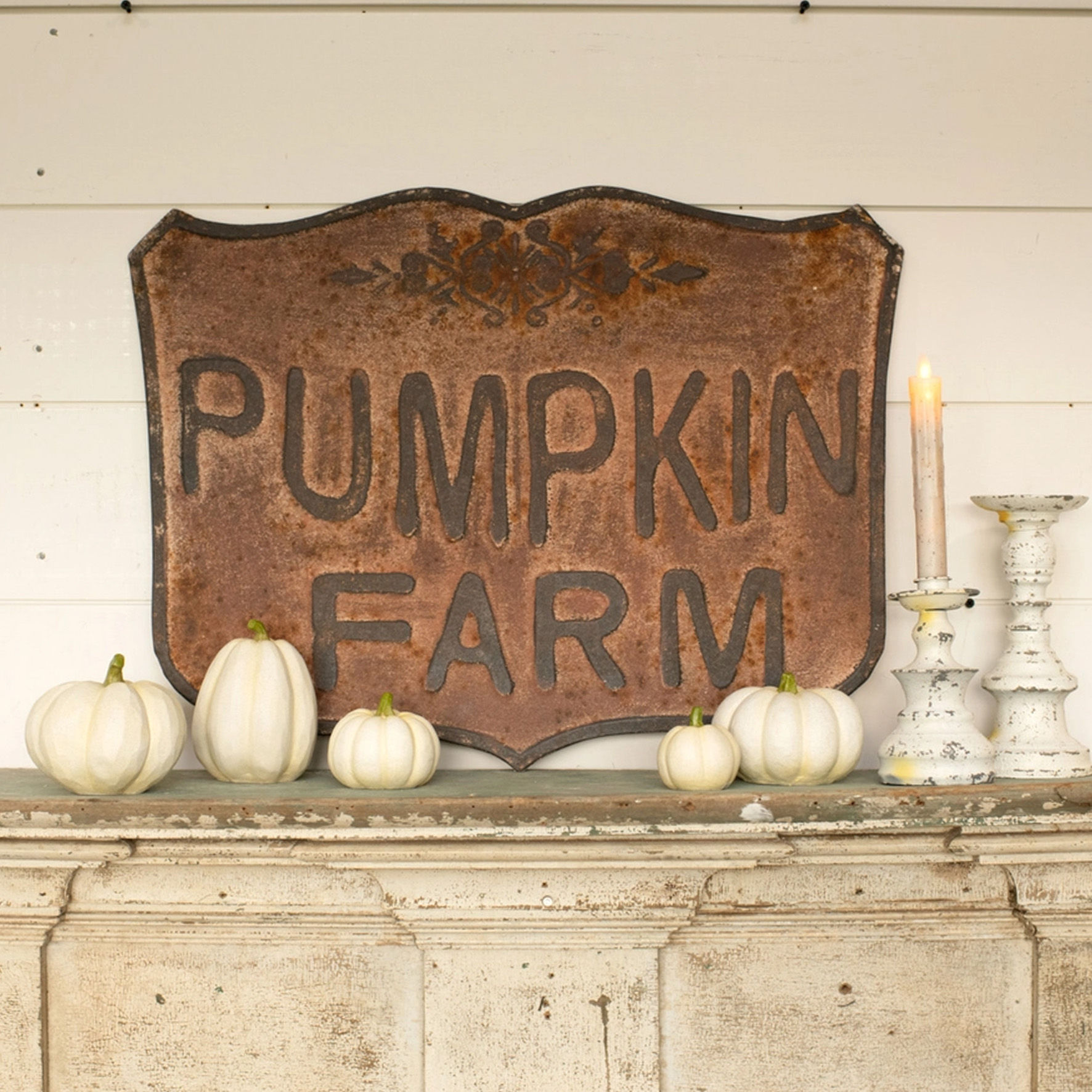 Panneau en métal vieilli en écusson « Pumpkin Farm »