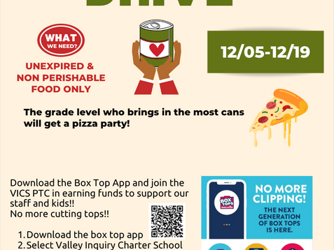 VICS Canned Food Drive & PTC Box Tops App