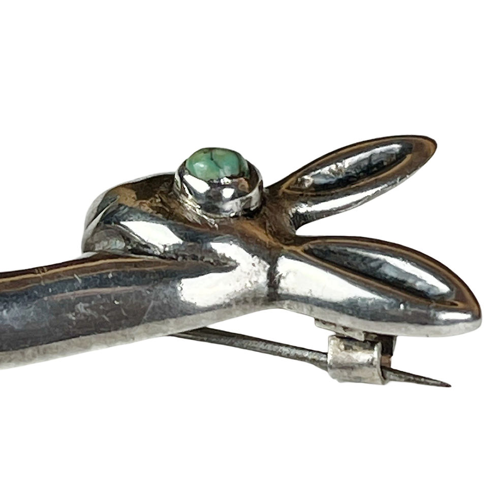 Thumbnail: Vintage Mexican Silver Fawn Deer Brooch Pin with Turquoise Eye