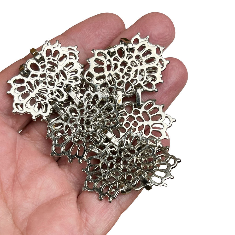Thumbnail: Vintage Silver Tone Floral Chain Link Baroque-Inspired Bracelet, 7.75”