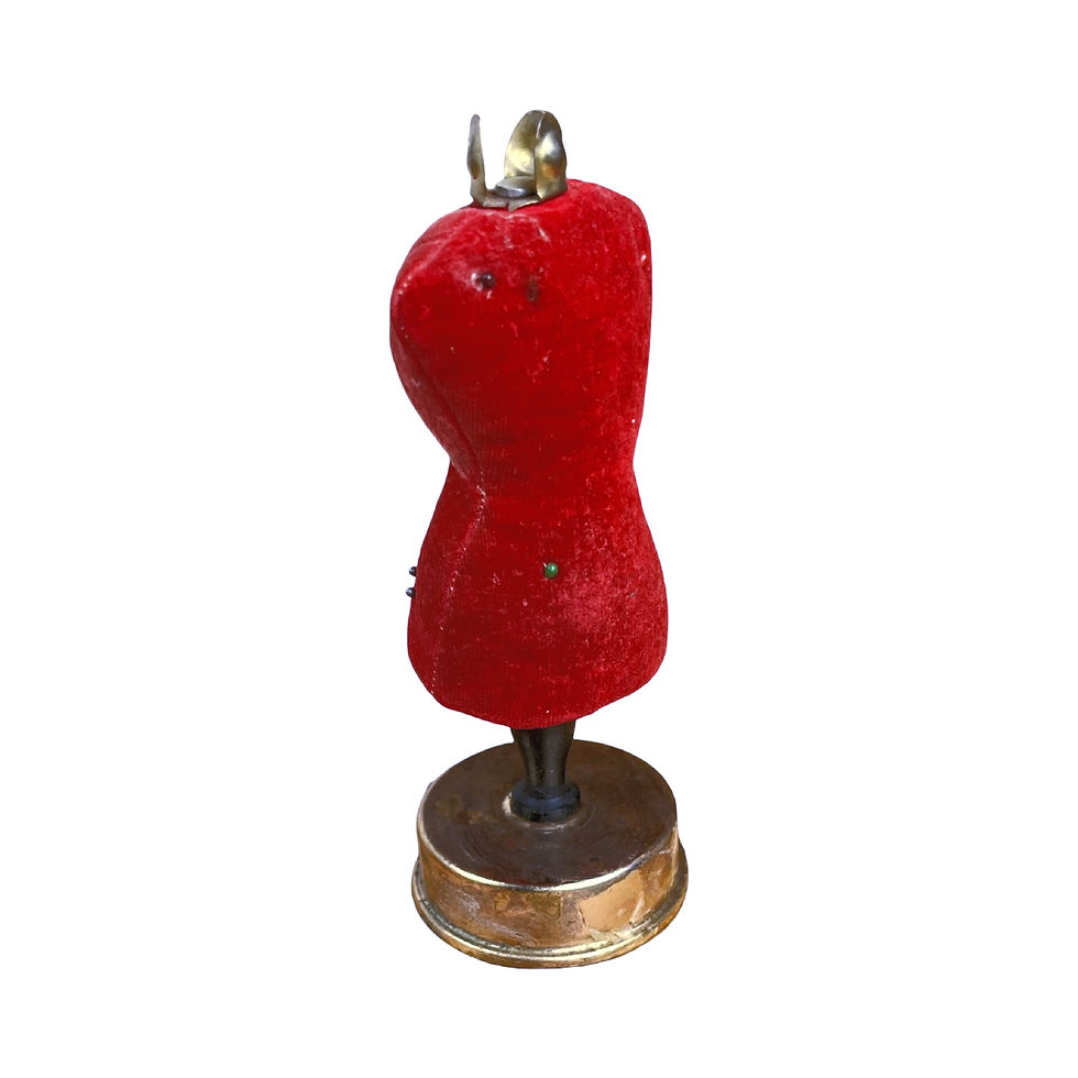 Thumbnail: Vintage Dress Form Pin Cushion & Tape Measure (Missing Thimble..